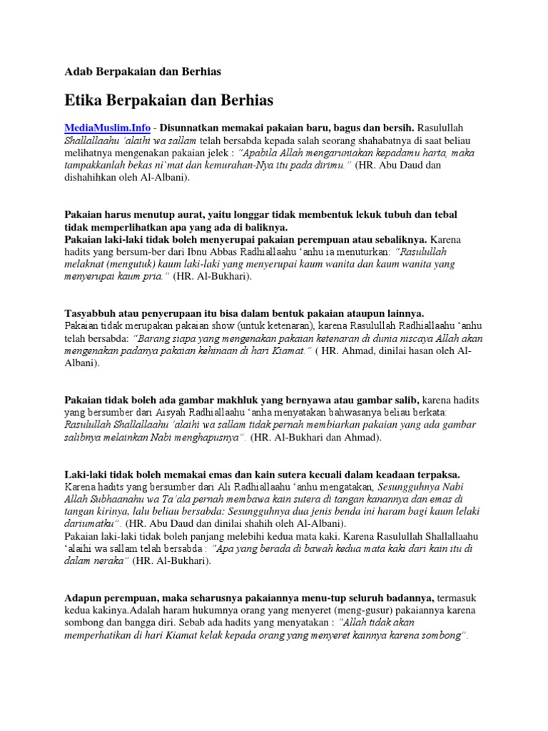 Adab Berpakaian Dan Berhias Pdf