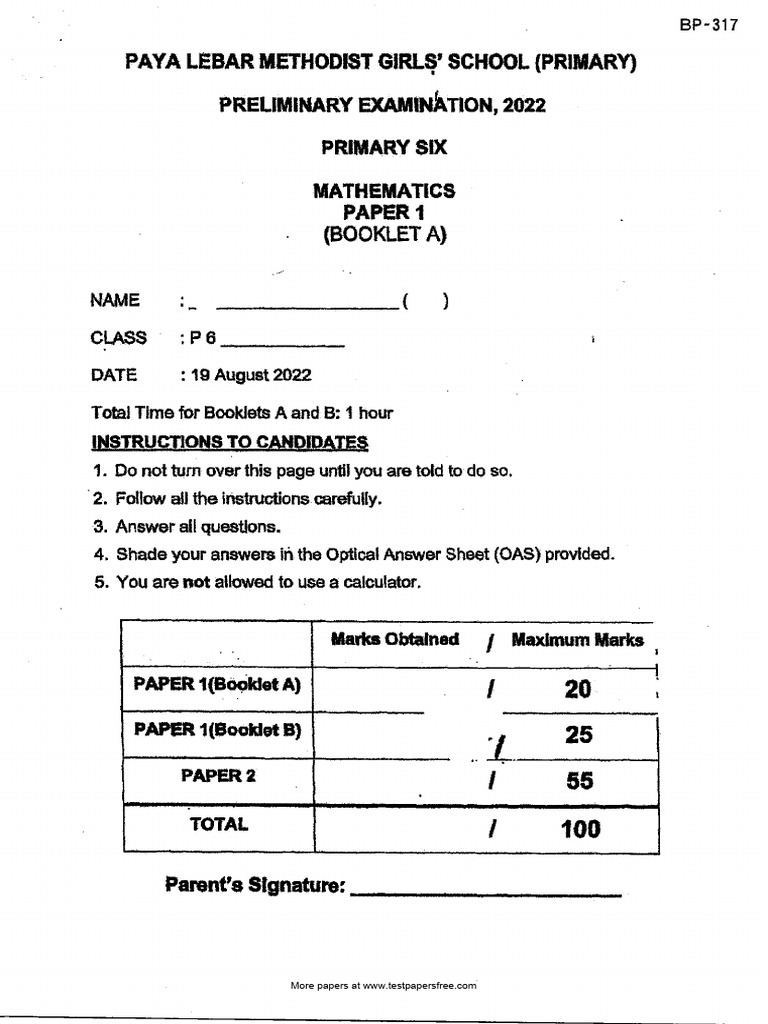 P6 Maths 2022 SA2 Payalebarmethodist | PDF