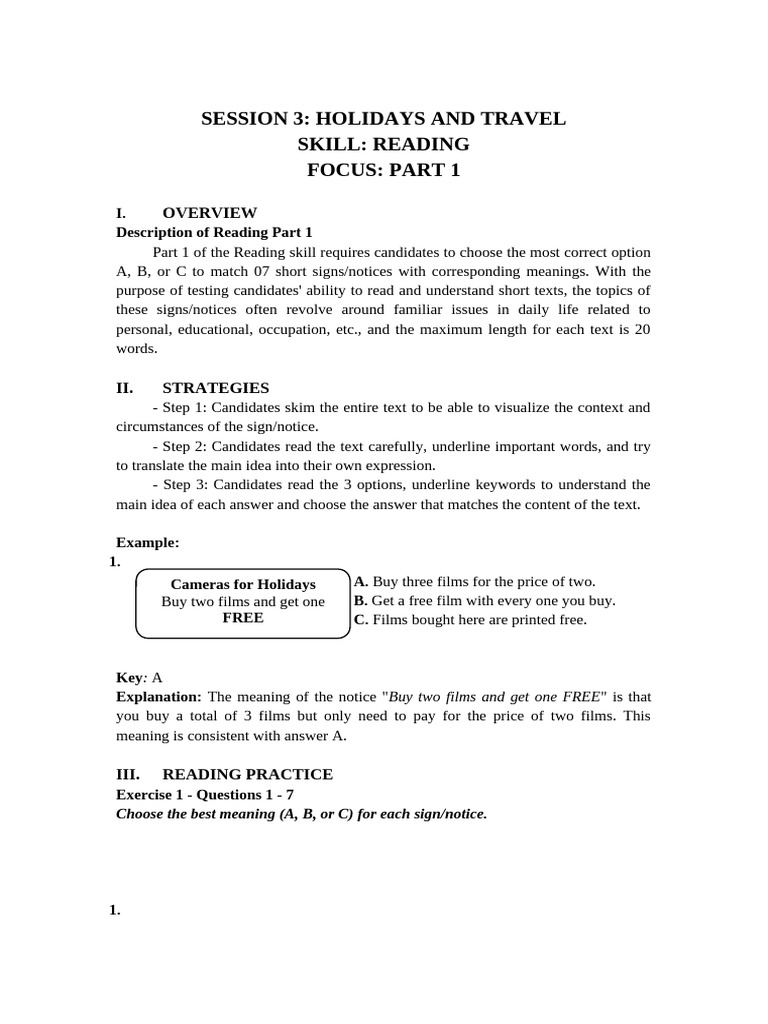Session 2 - Holidays and Travel - Reading | PDF