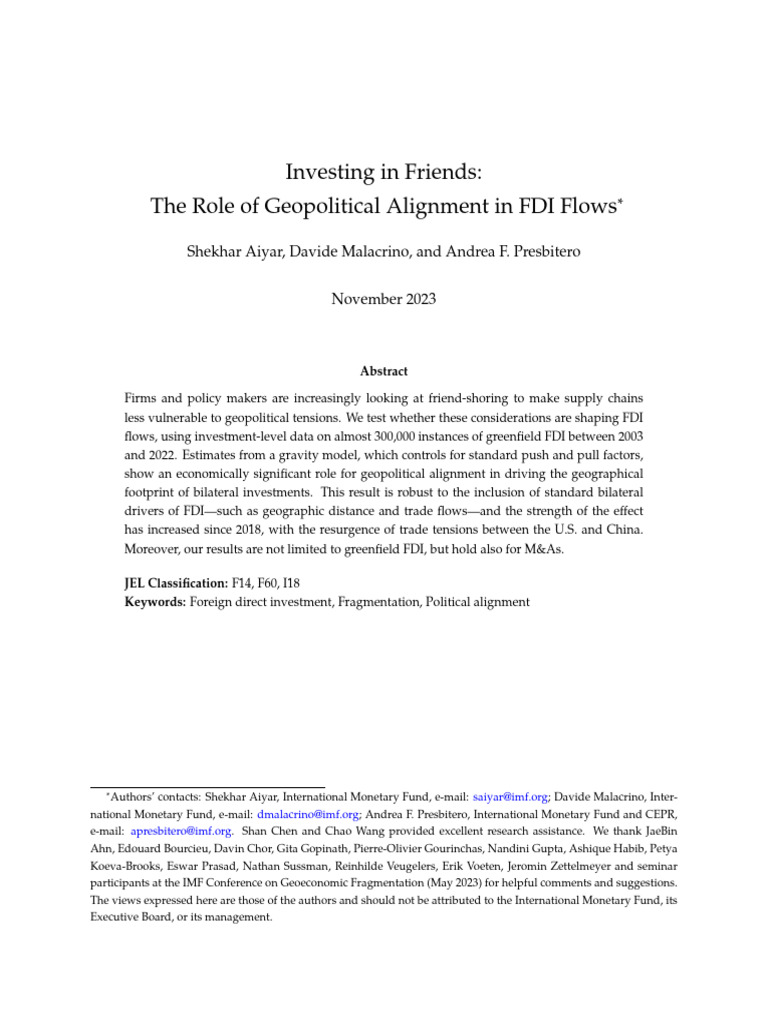 Geopolitical Alignment's Impact on FDI | PDF | Foreign Direct ...