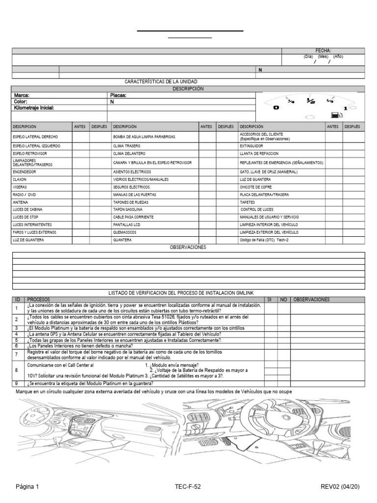 Formato Entrega de Vehiculo | PDF | Coche | Vehículo de motor