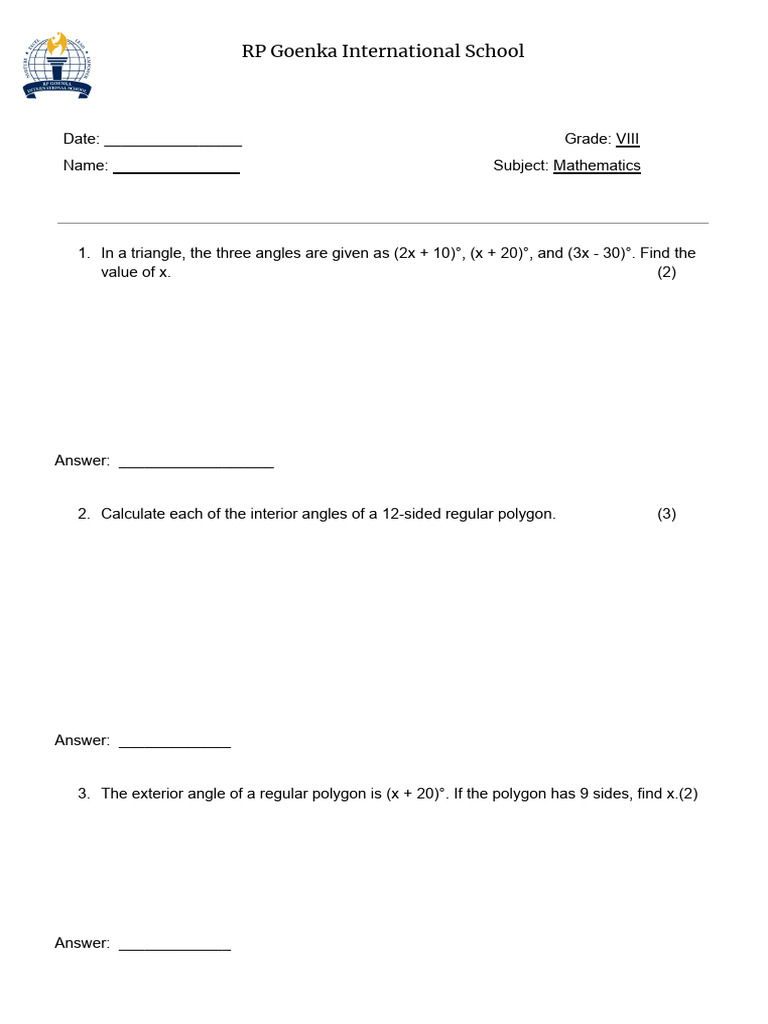 Worksheet GR 8 Angles | PDF