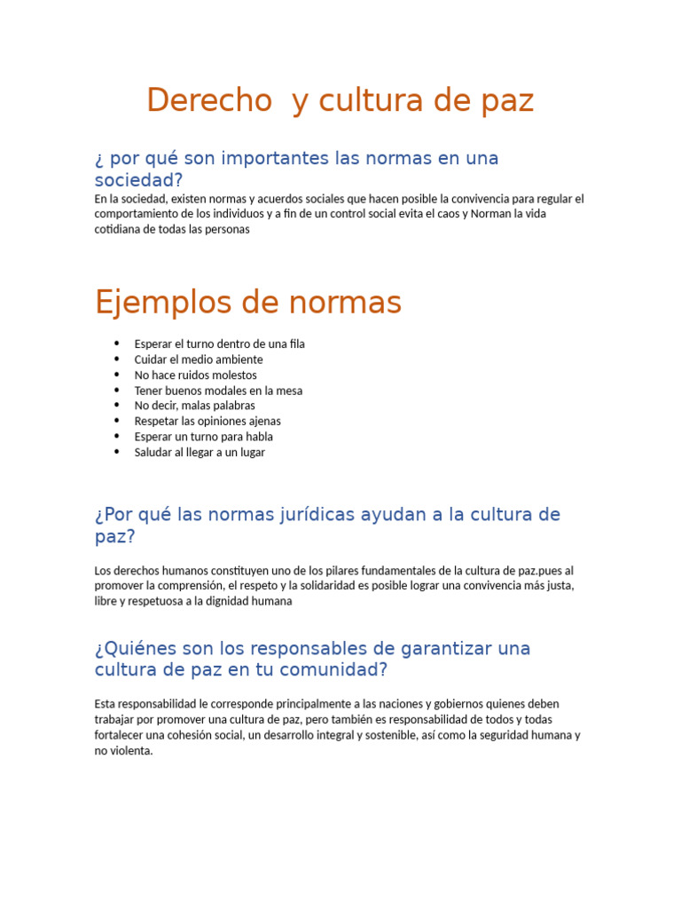 Normas y Cultura de Paz en Sociedad | PDF