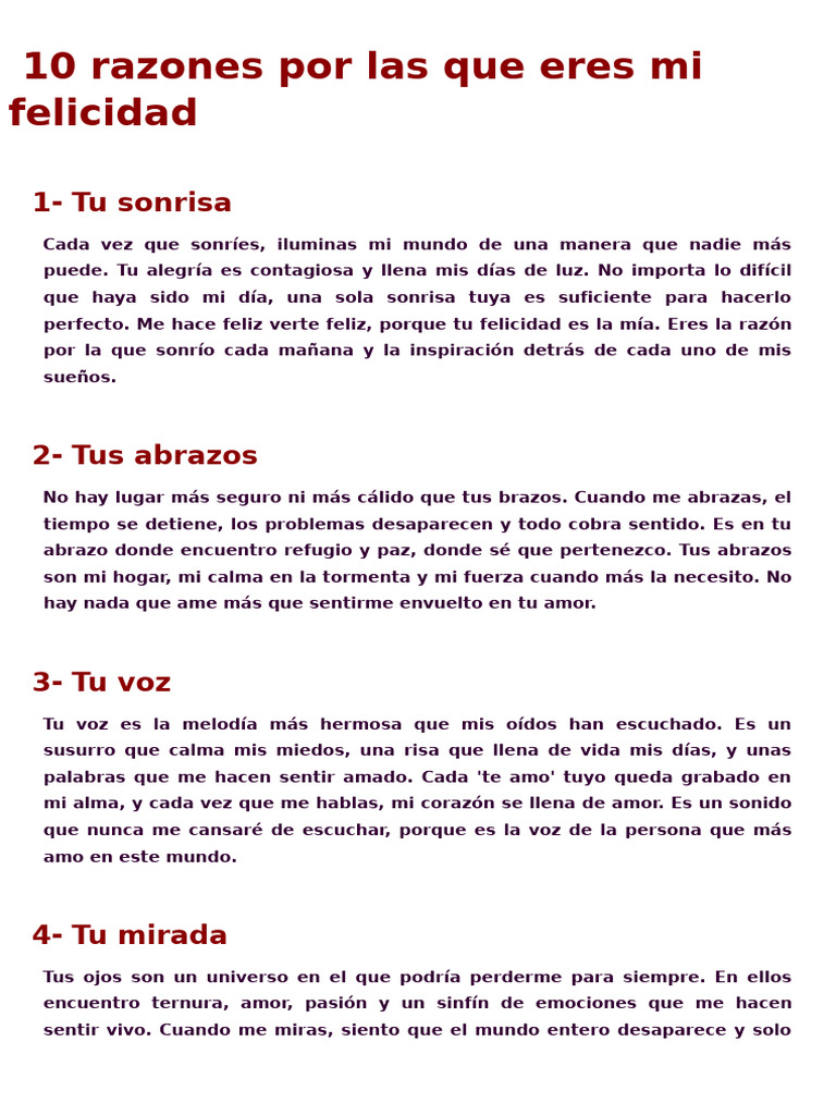 10 Razones por las que eres mi felicidad | PDF | Amor