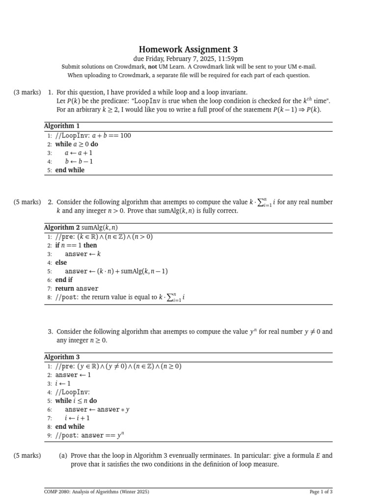 Homework Assignment 3: Algorithm Proofs | PDF | Control Flow | Mathematics