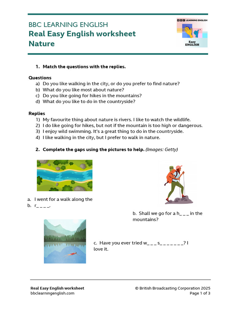 Nature-Themed English Worksheet | PDF
