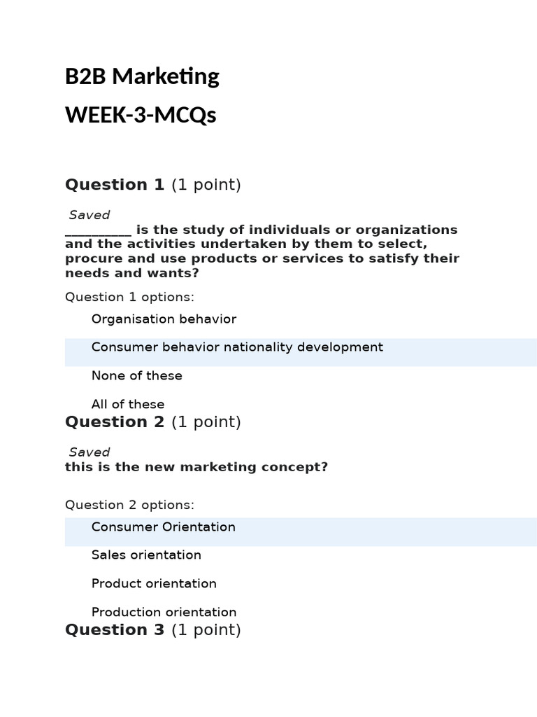 Week 3 MCQs B2B | PDF