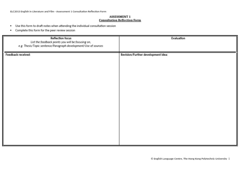 ELC2013 Consultation Reflection Form | PDF