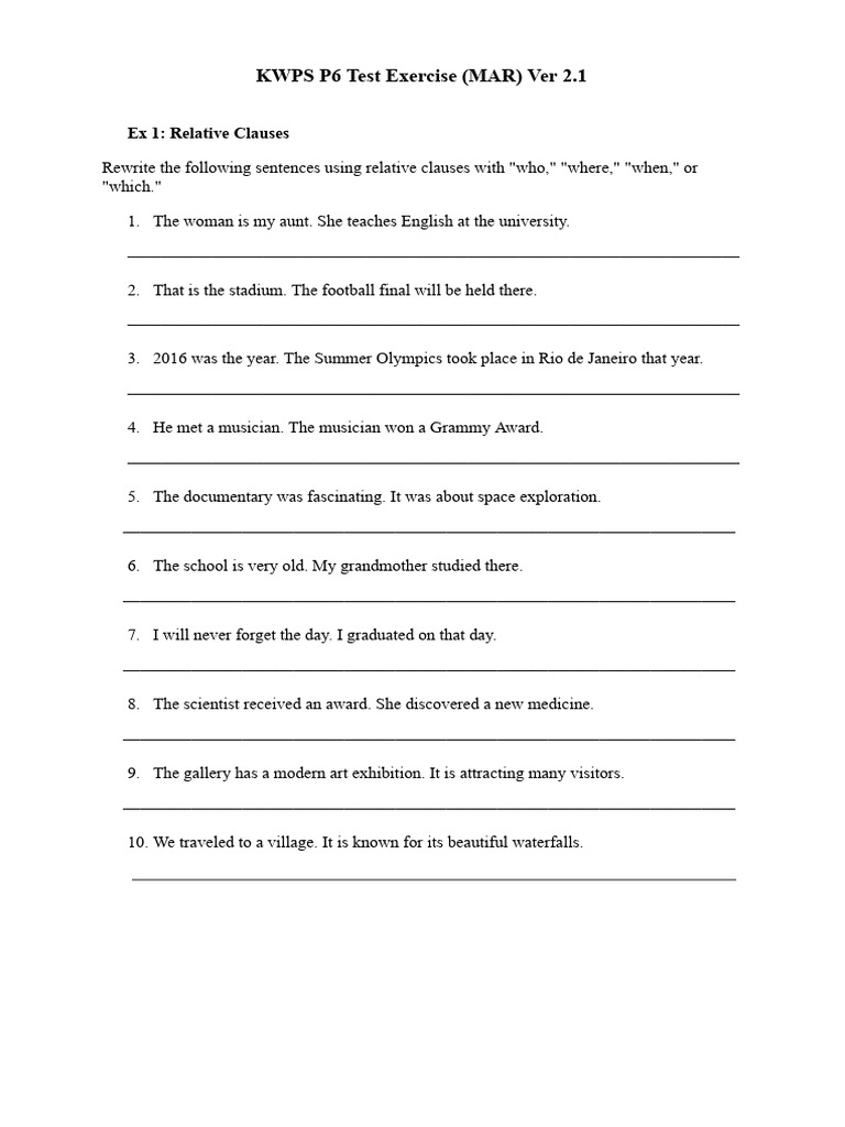 KWPS P6 Grammar Test Exercises | PDF | Grammar | Syntax