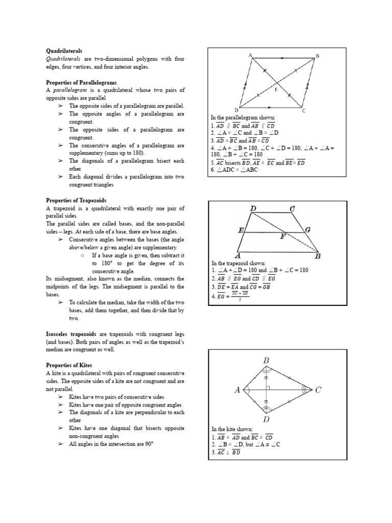 Properties of Quadrilaterals Explained | PDF | Euclidean Plane Geometry ...