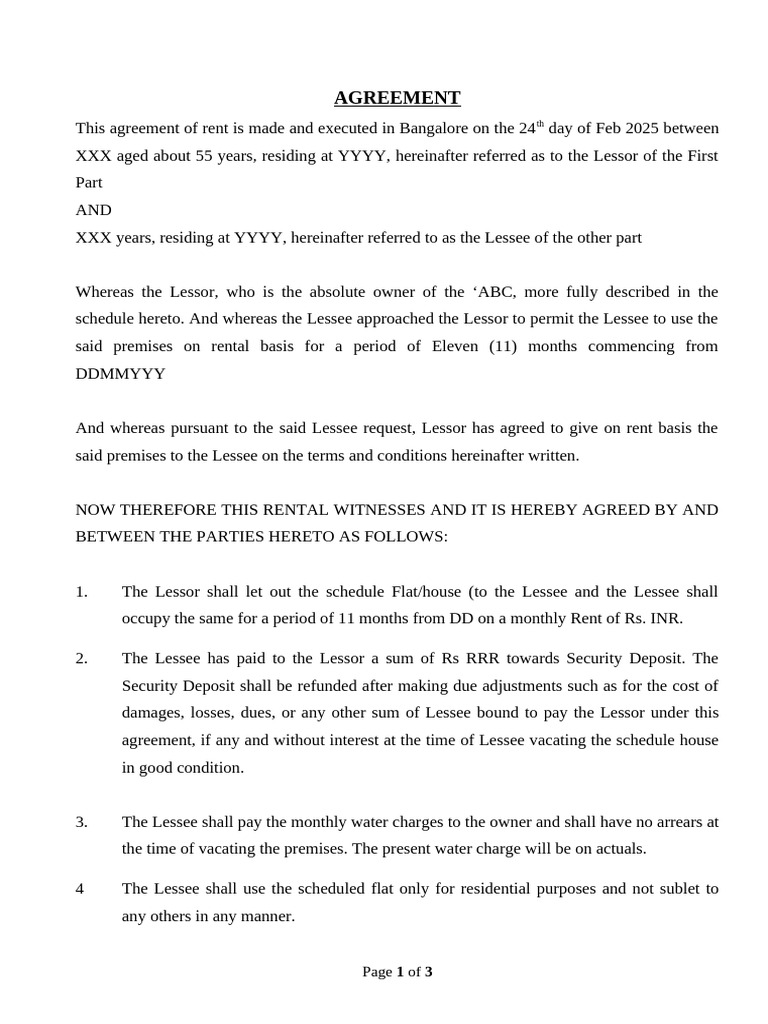 Sample rent agreement | PDF | Lease | Property