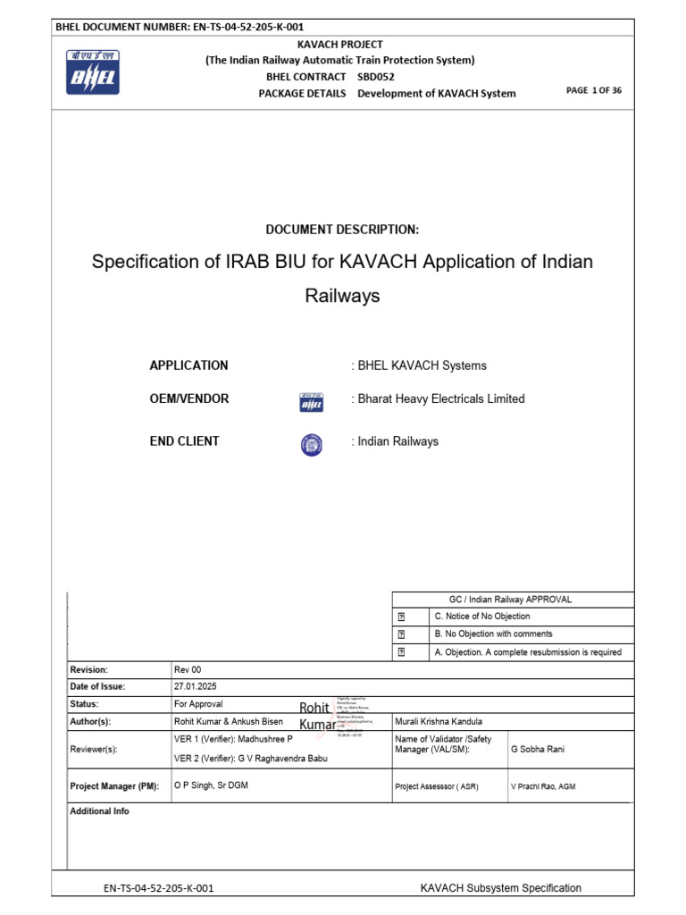 KAVACH System Specification for Indian Railways | PDF | Rail Transport