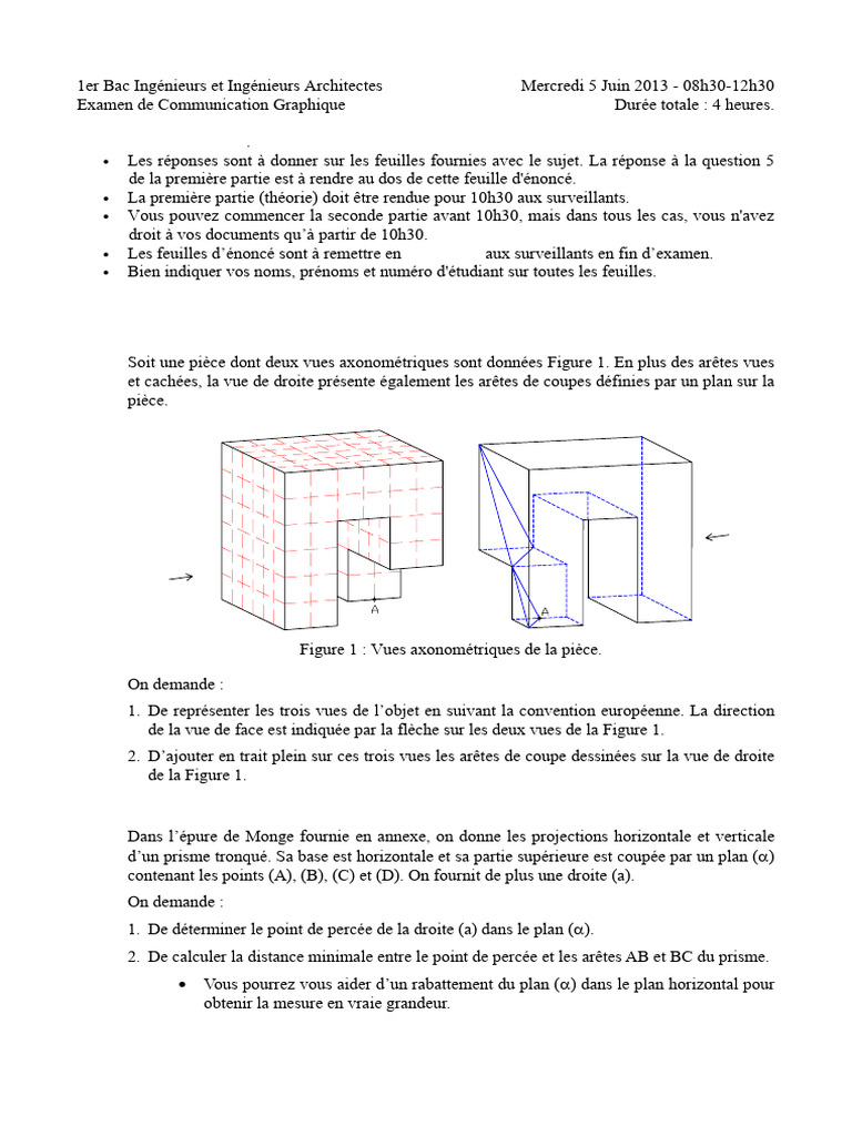 Examen Communication Graphique Bac 1 | PDF | Angle | Géométrie