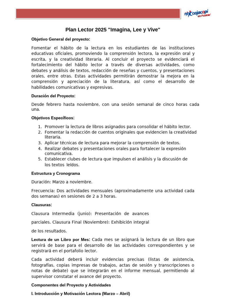 Plan Lector 2025: Fomento de la Lectura | PDF | Sumario abstracto ...
