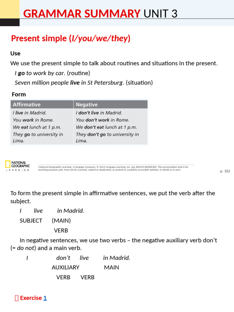 Life 2e BrE ELEM SB U03 Grammar Summary | PDF | Subject (Grammar) | Verb