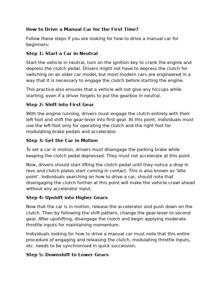 How To Drive A Manual Car For The First Time | PDF | Manual ...