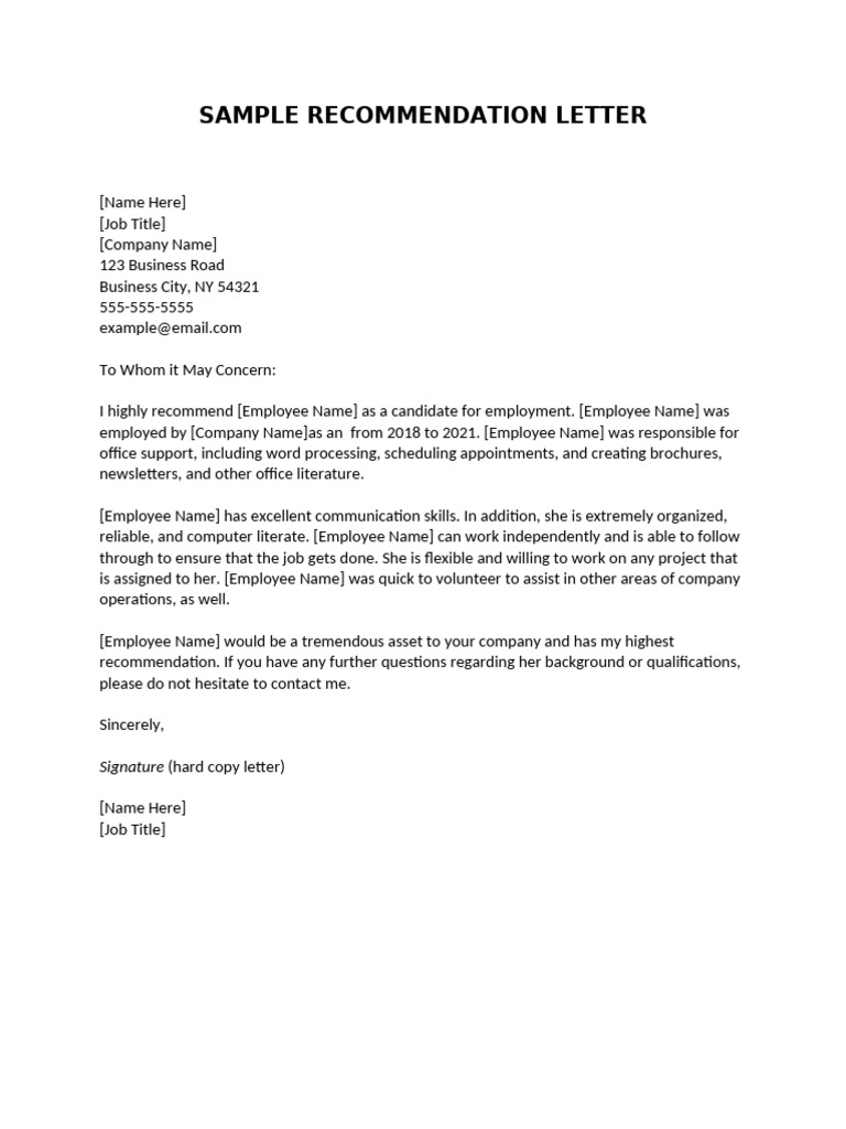 Sample Employment Recommendation Letter | PDF