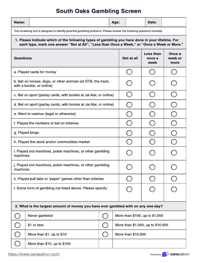 Gambling Problem Screening Tool | PDF | Gambling | Credit
