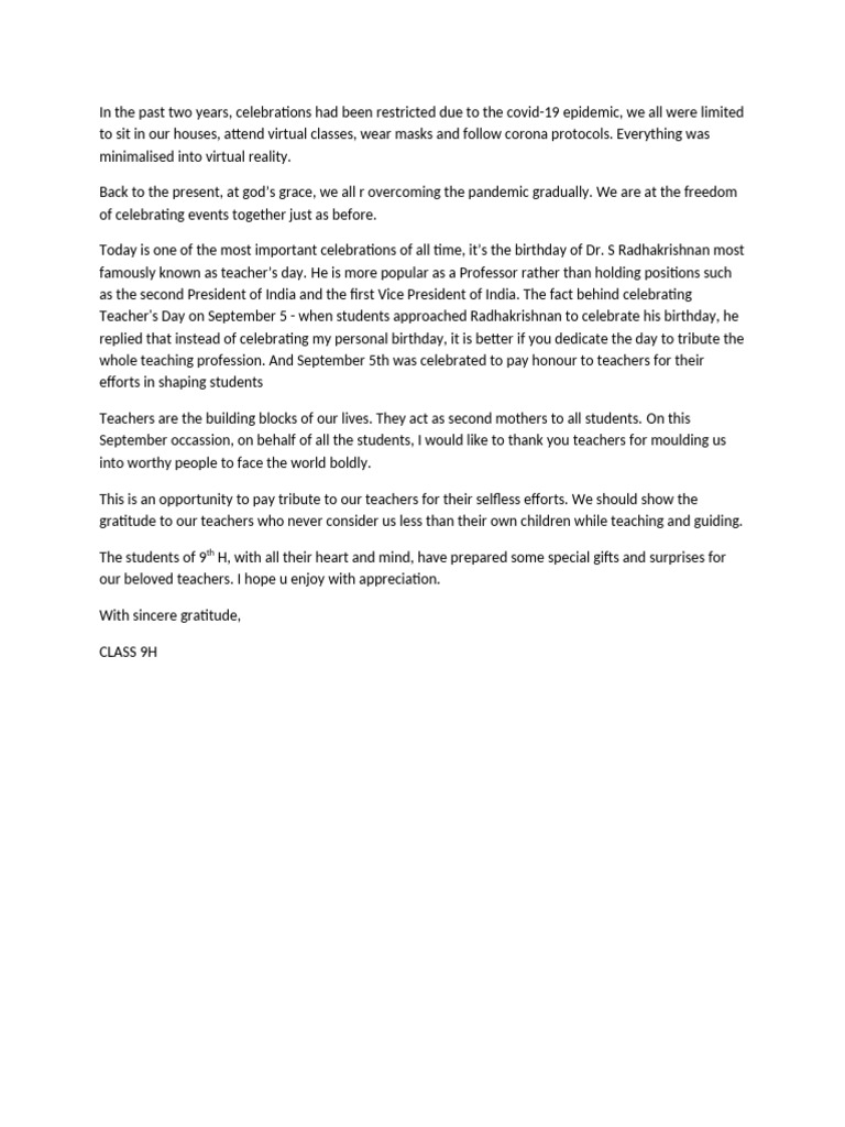 Teacher S Day Speech Pdf