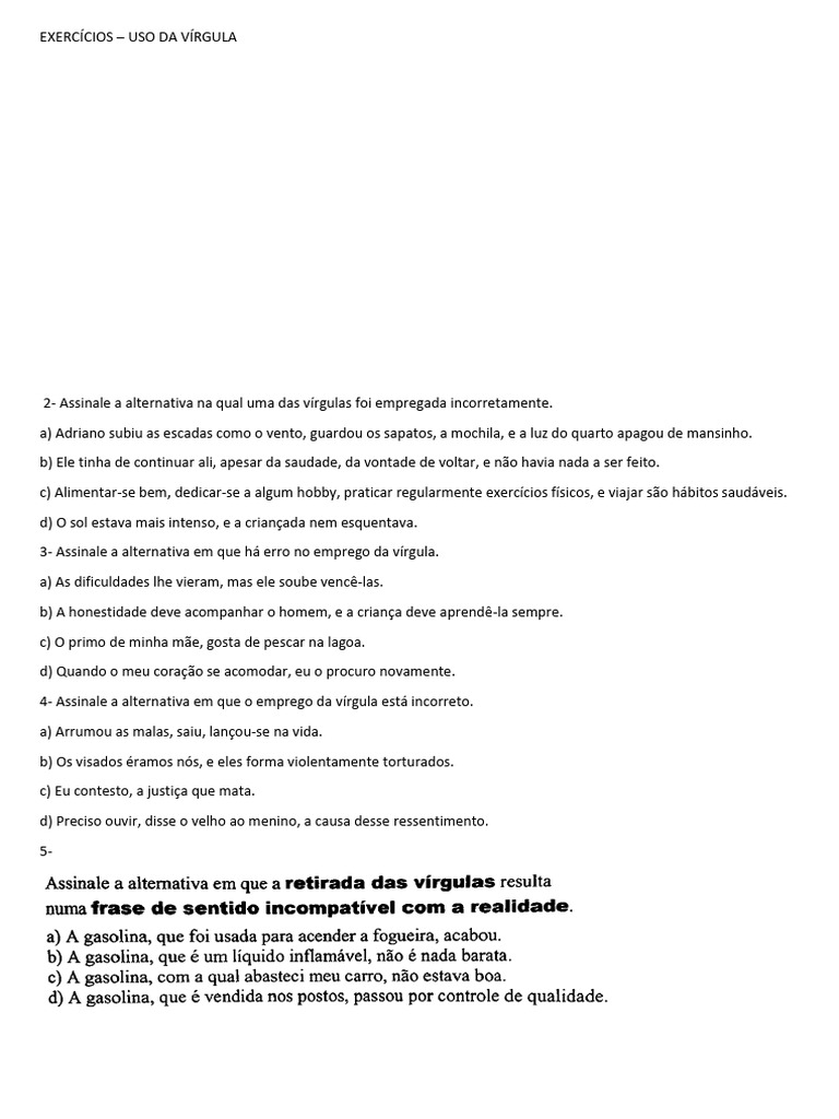 Exercícios Práticos sobre Uso da Vírgula | PDF