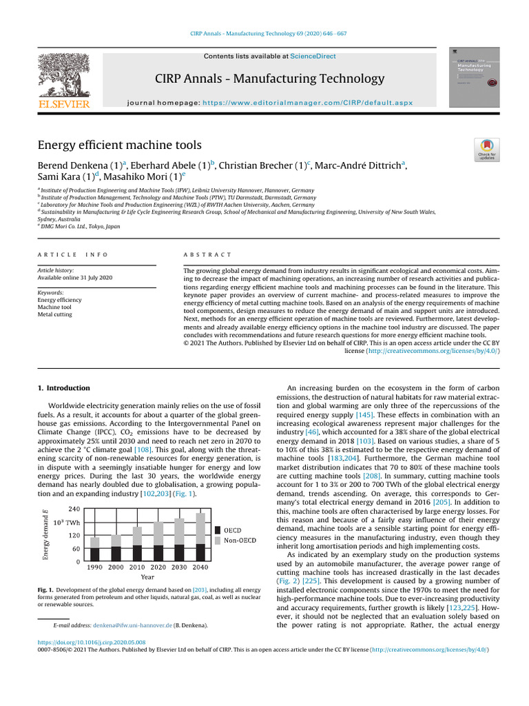 Energy Efficiency in Machine Tools | PDF | Climate Change | Efficient ...