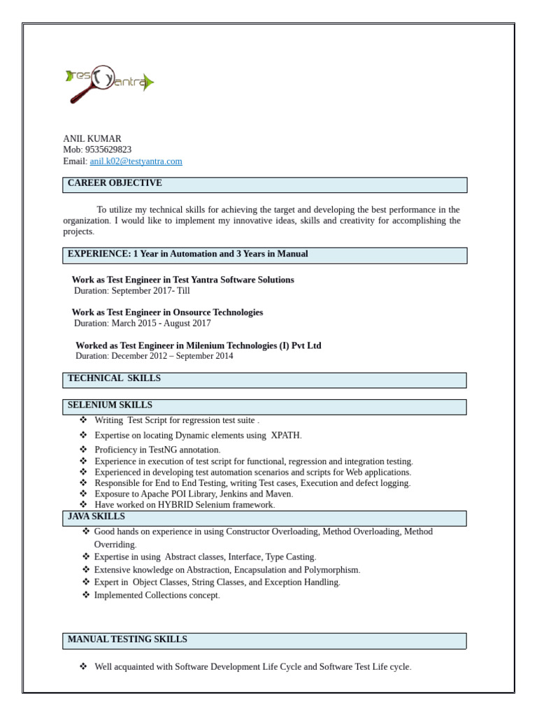 Anil Kumar Automation 4years | PDF | Software Testing | Systems Engineering
