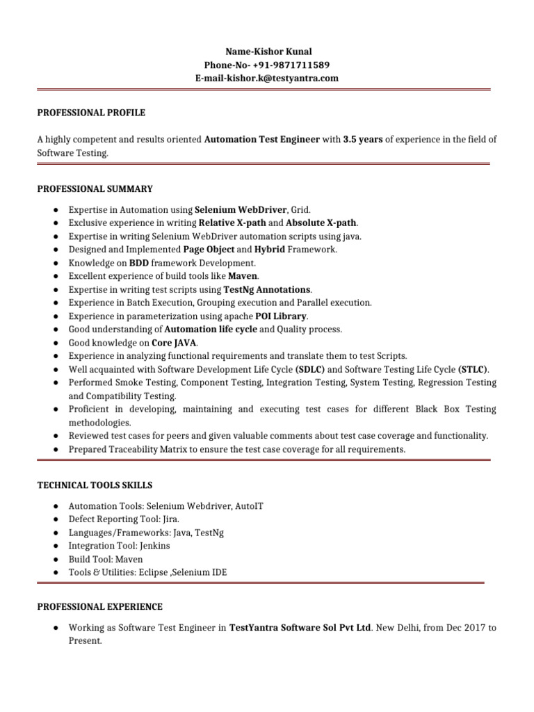 Kishor Kunal Automation 3.5yrs | PDF | Selenium (Software) | Software ...