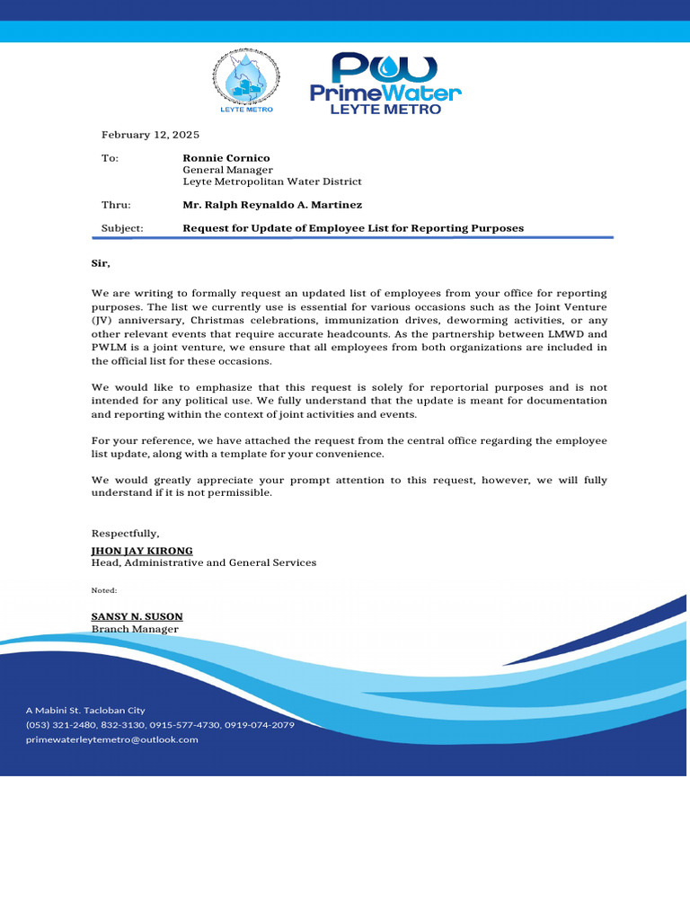 Request for Employee List Update | PDF