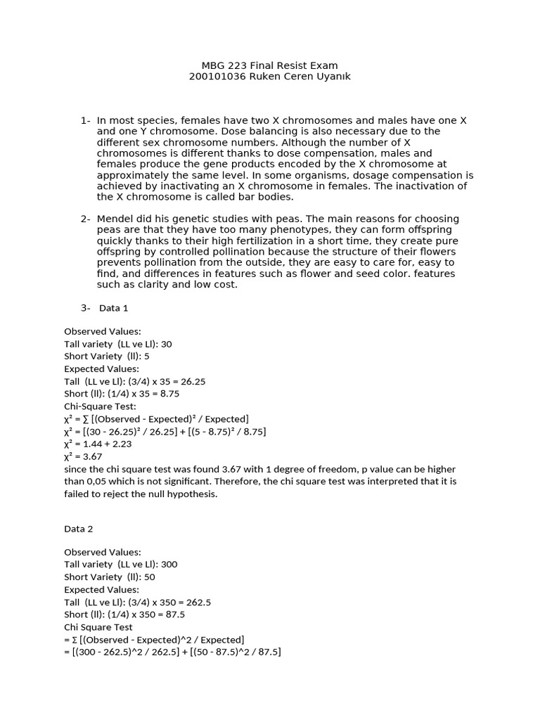 Genetic Analysis and Chi-Square Tests | PDF | Zygosity | Meiosis