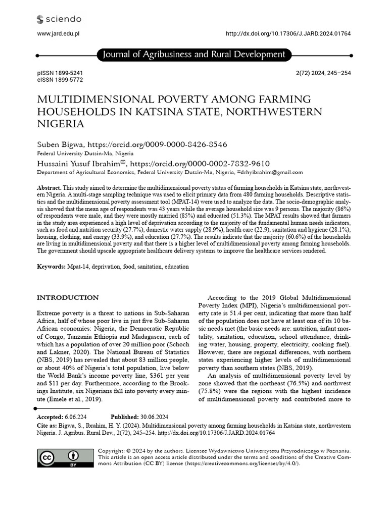 Multidimensional Poverty Among Farming Households in Katsina State ...