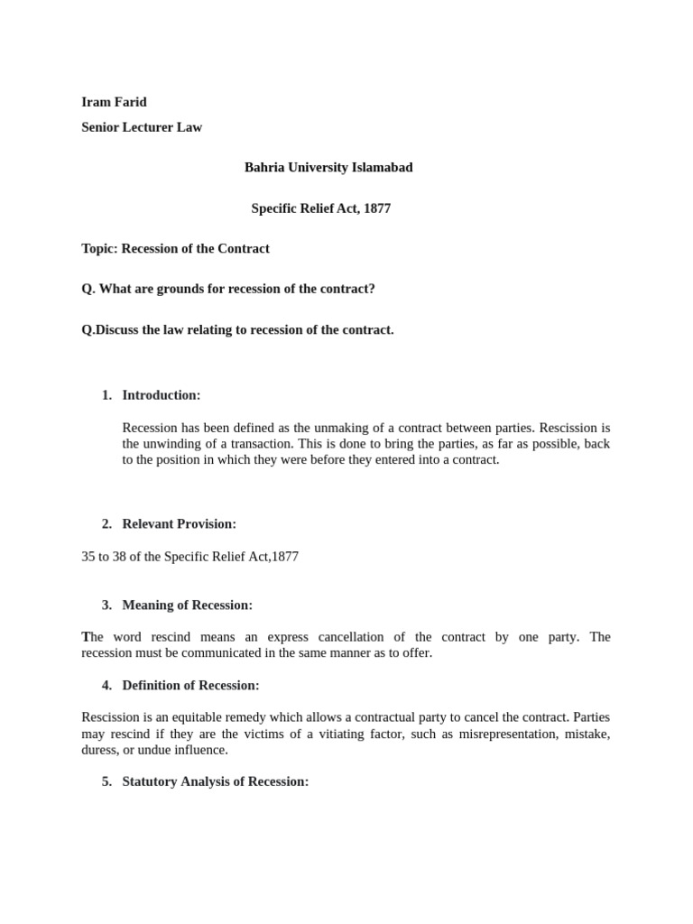 Reccession of Contract 29122024 064157pm | PDF | Misrepresentation ...