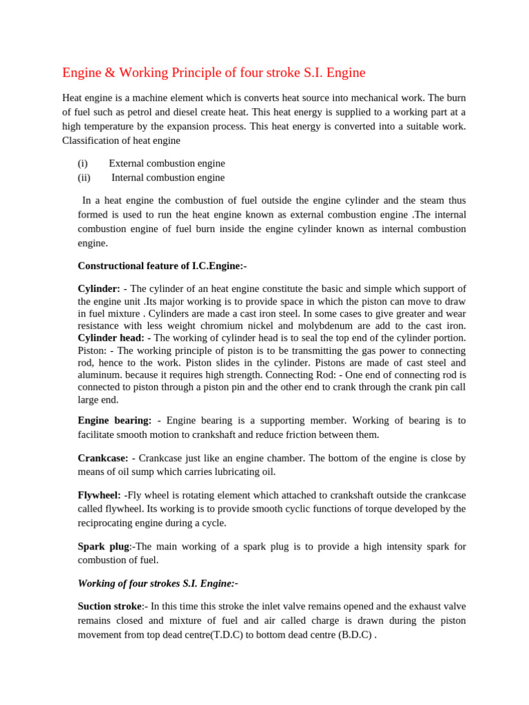 Unit IV Basic Mechanical Engineering 4 Stroke Petrol Engine | PDF