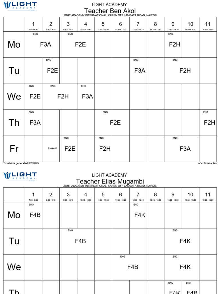Light Academy Timetable 2025 | PDF | Osi Model | Conceptual Model