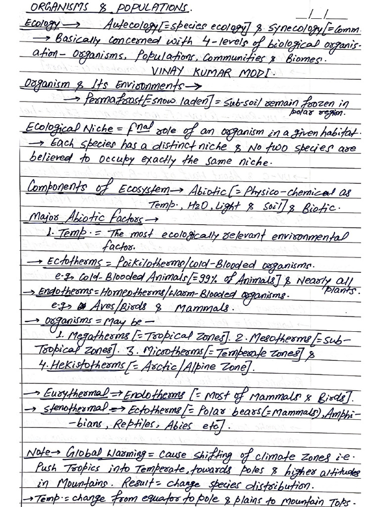 Organisms and Populations Notes | PDF