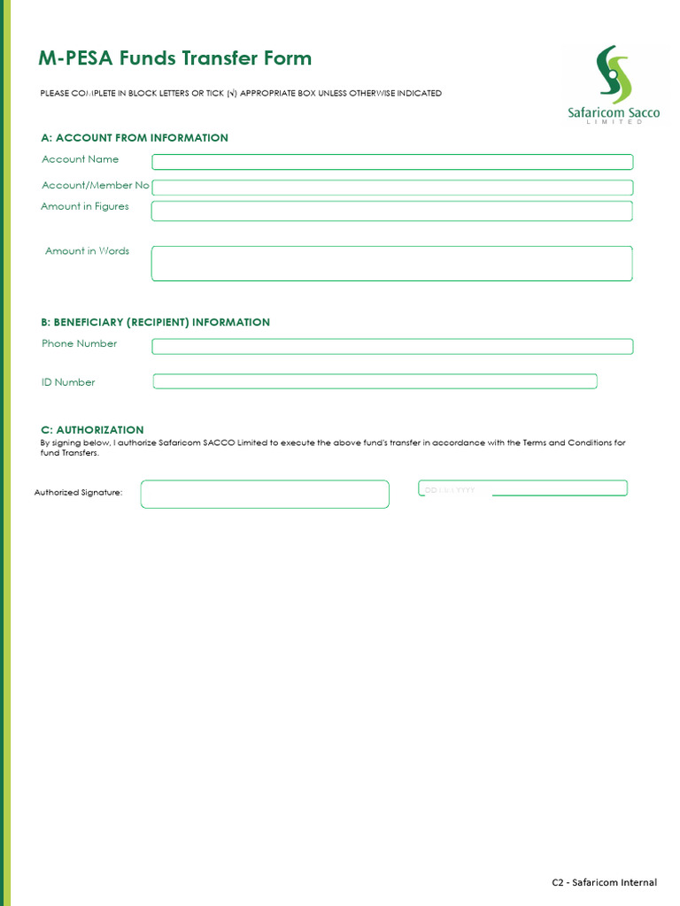 M-PESA Funds Transfer Form Template | PDF