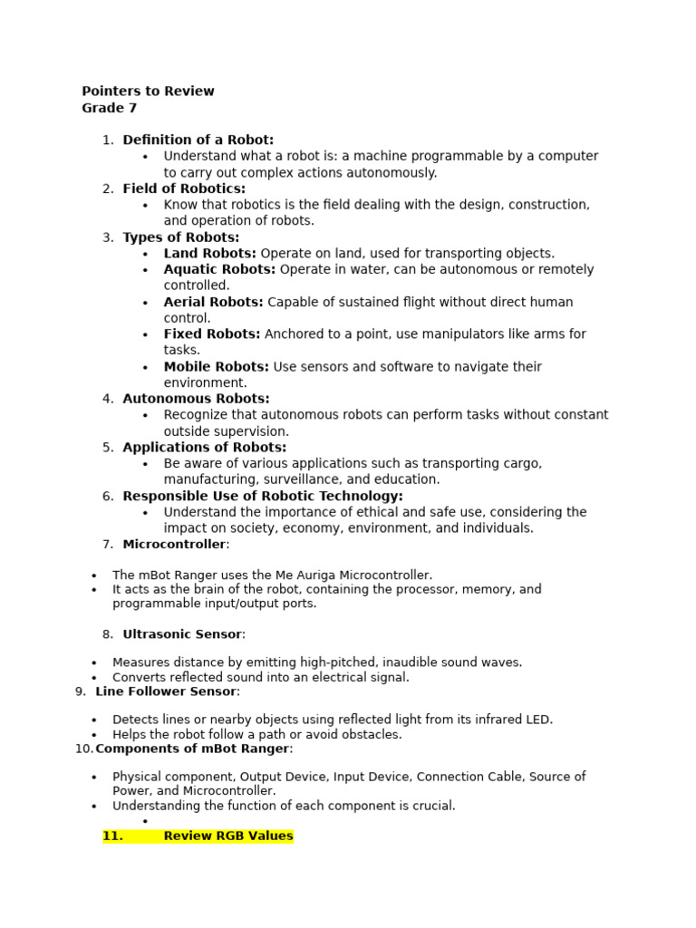 Pointers To Review ROBOTICS 7 | PDF | Robotics | Robot