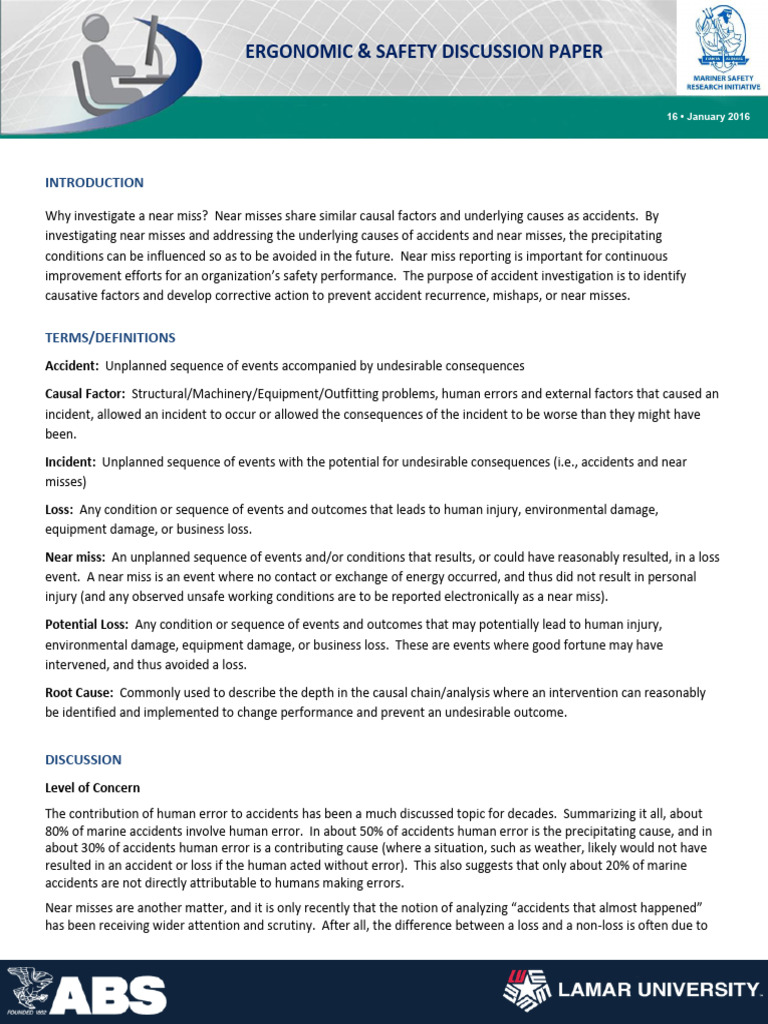 Discussion Paper MSRI Near Miss Analysis and Reporting | PDF ...