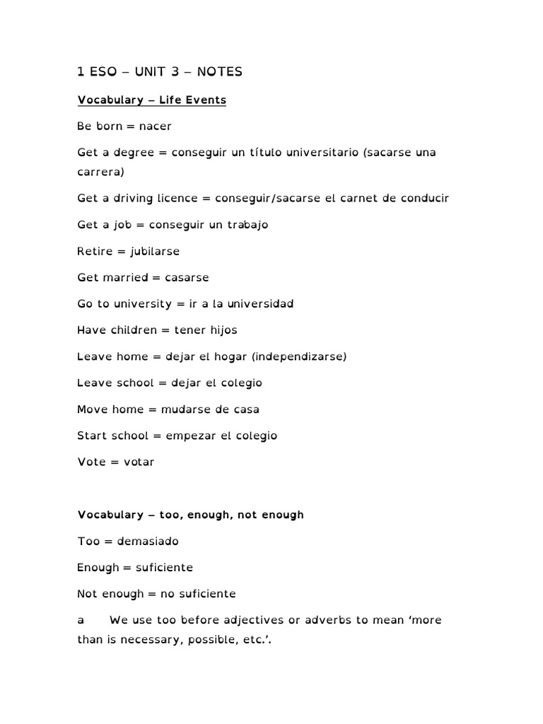 1 ESO Unit 3 Notes | PDF