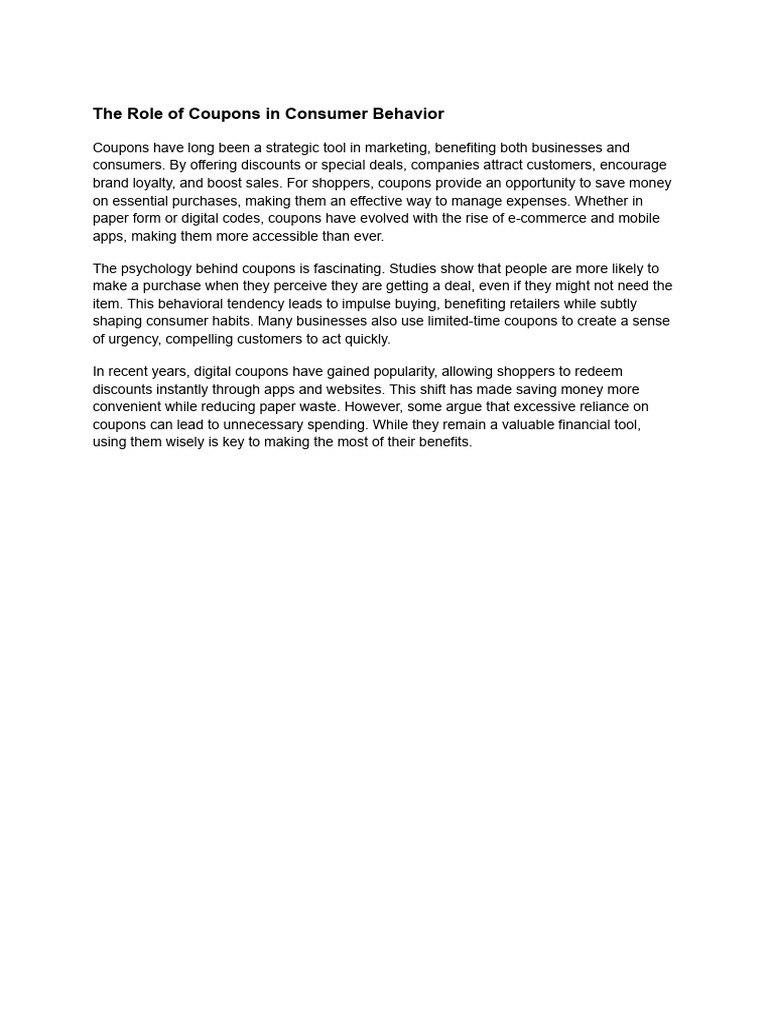 The role of coupons in consumer behavior pdf