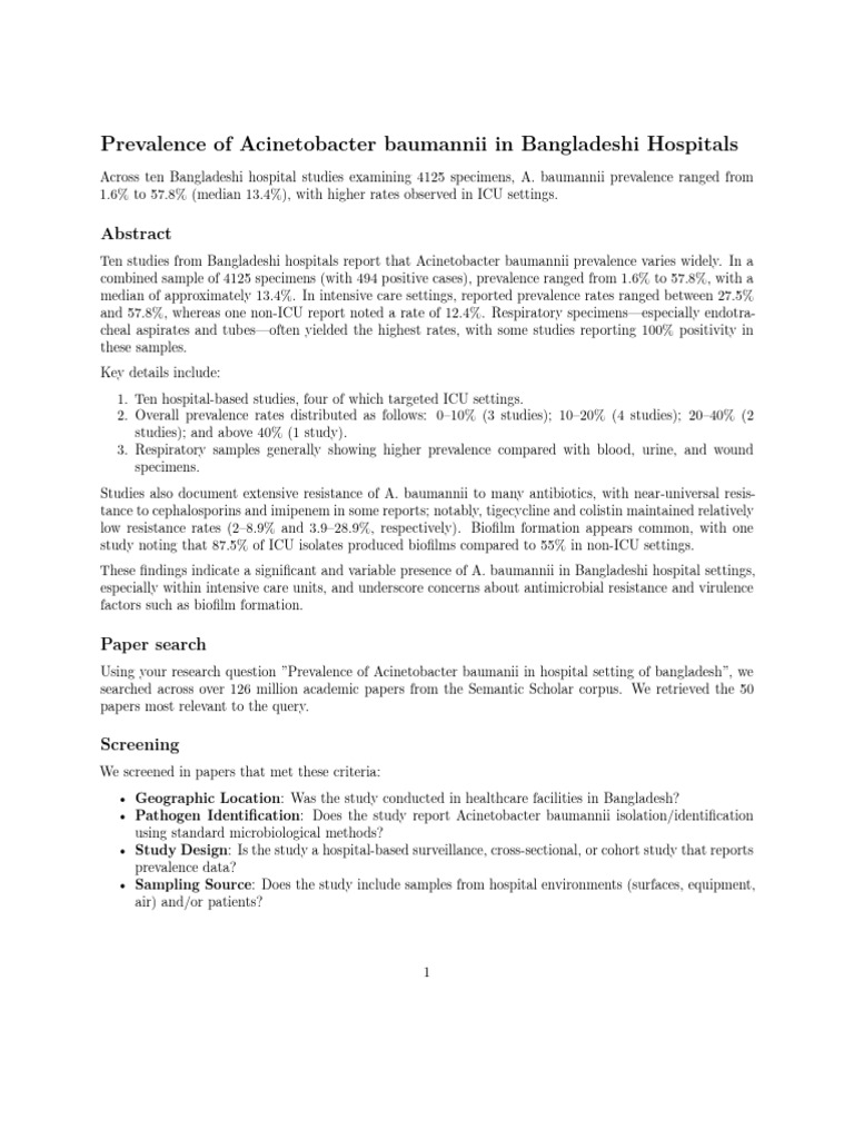 Acinetobacter baumannii Prevalence in Bangladesh | PDF | Antimicrobial ...