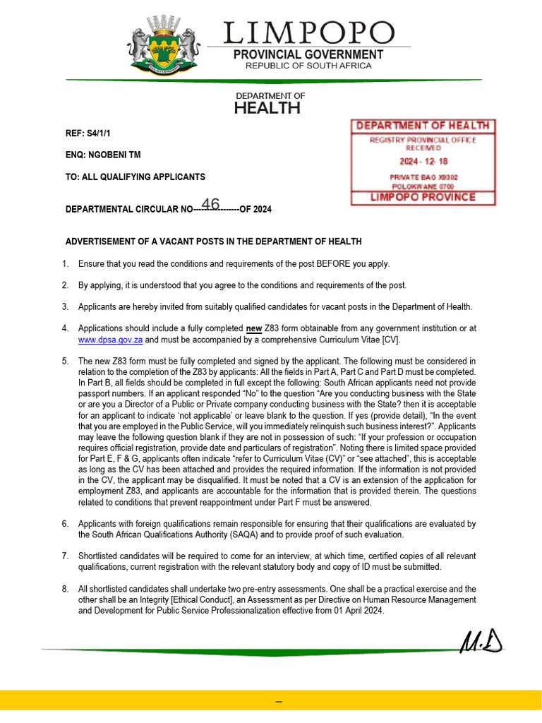Limpopo Health Department Job Openings | PDF | Medicine | Nursing