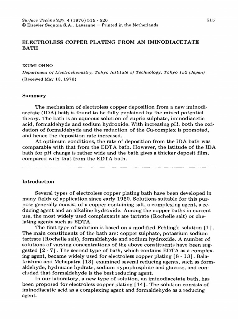 Iminodiacetate Bath for Electroless Copper Plating | PDF ...