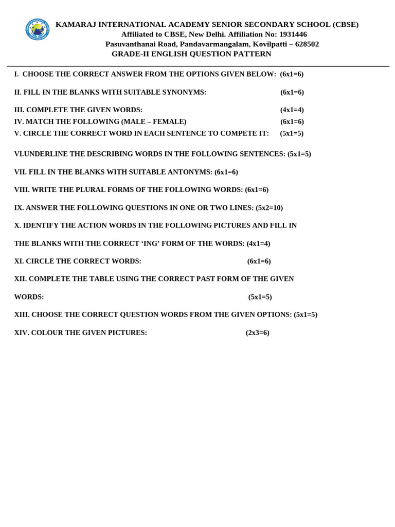G 2 english question pattern pdf