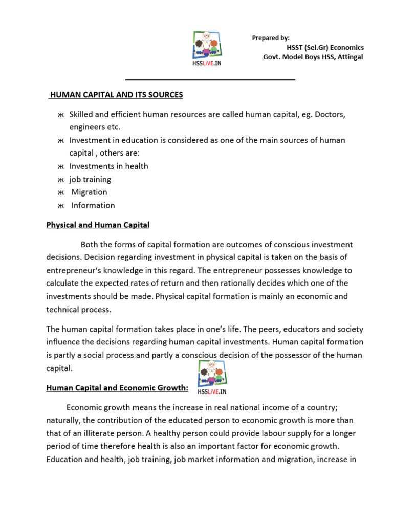 Hsslive-Xi-Eco-Ch-5. Human Capital Formation in India | PDF ...