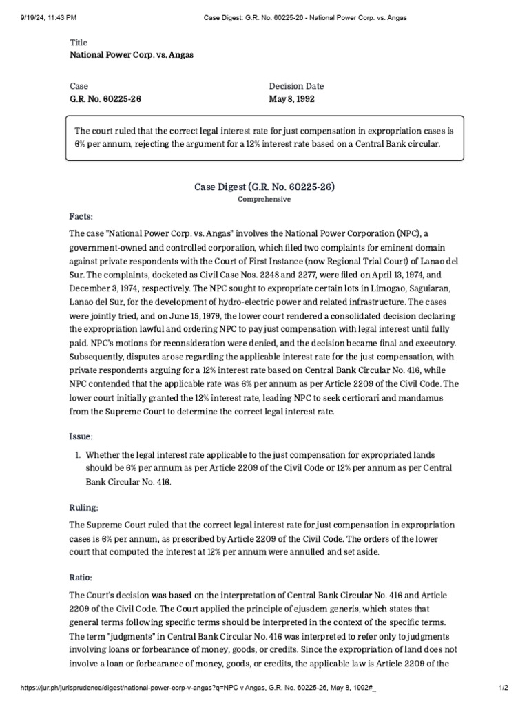 Legal Interest Rate in Expropriation Case | PDF | Eminent Domain | Interest