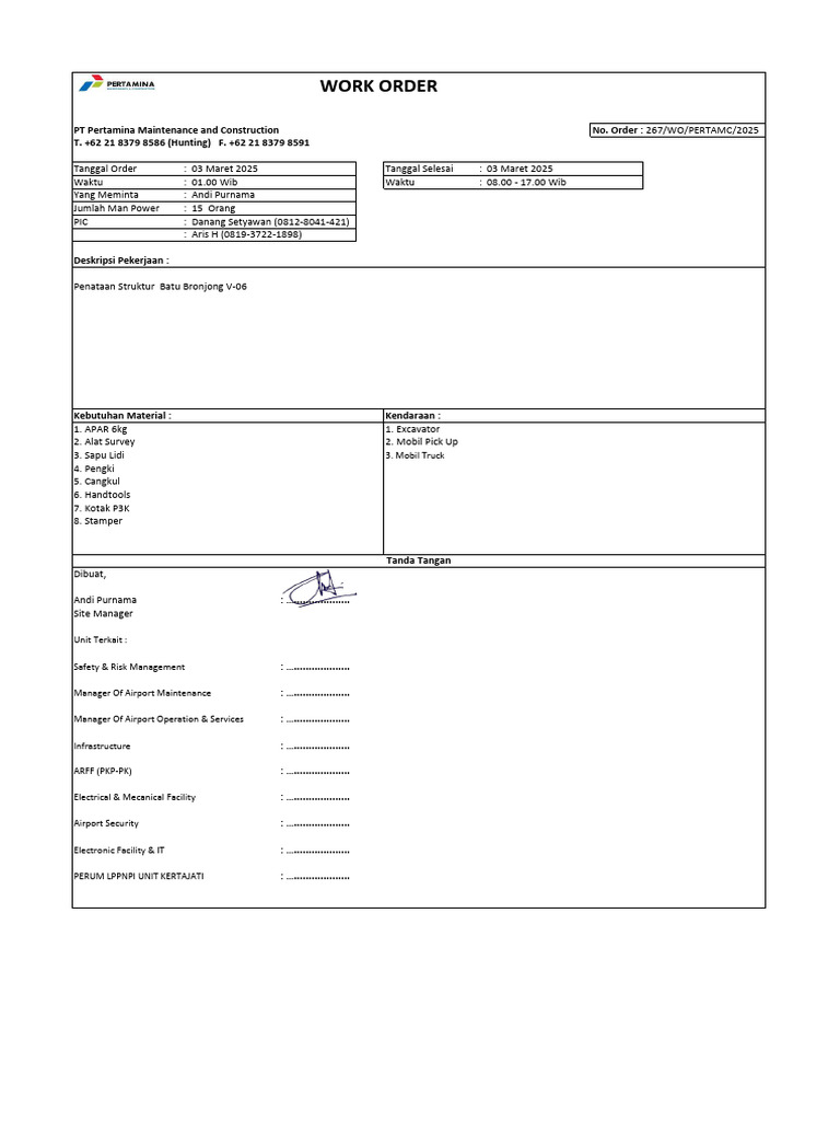 WORK ORDER - 03 Maret 2025 | PDF
