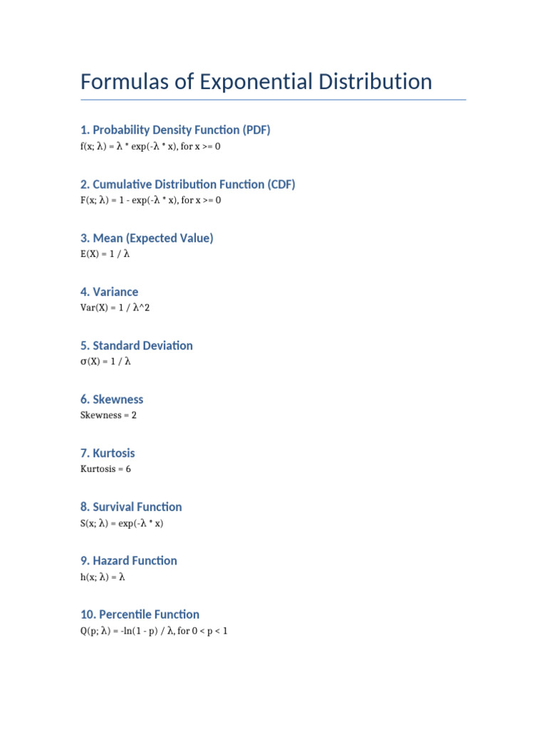 Exponential Distribution Formulas Adjusted | PDF