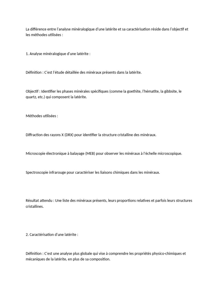 Analyse vs Caractérisation de la Latérite | PDF