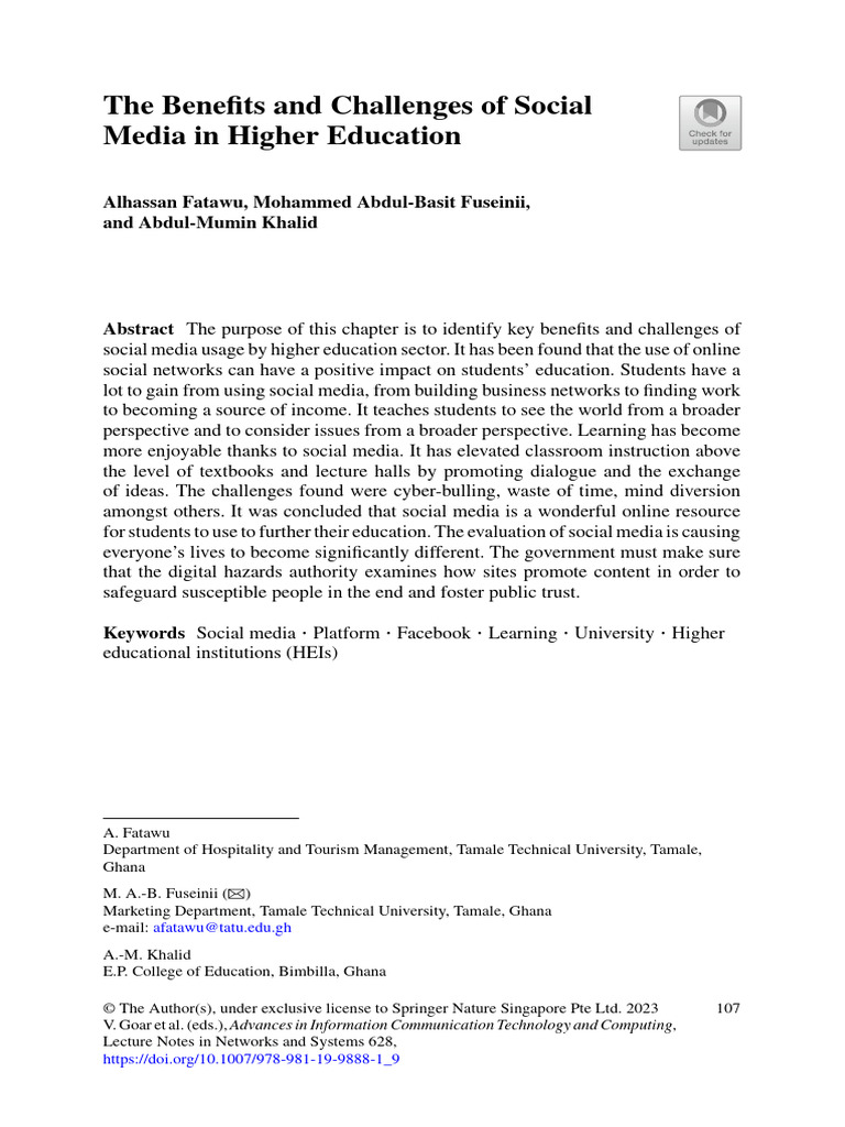 The Benefits and Challenges of Social Media in Higher Education | PDF ...