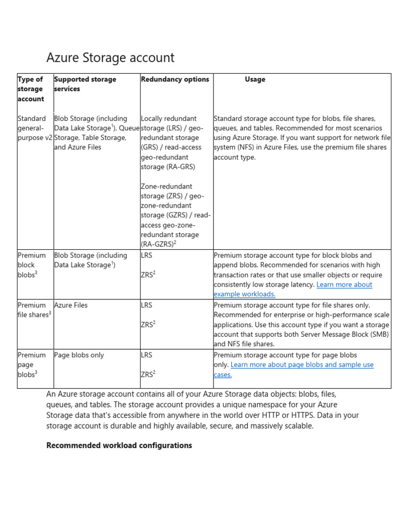 Overview of Azure Storage Account Types | PDF | Transport Layer ...